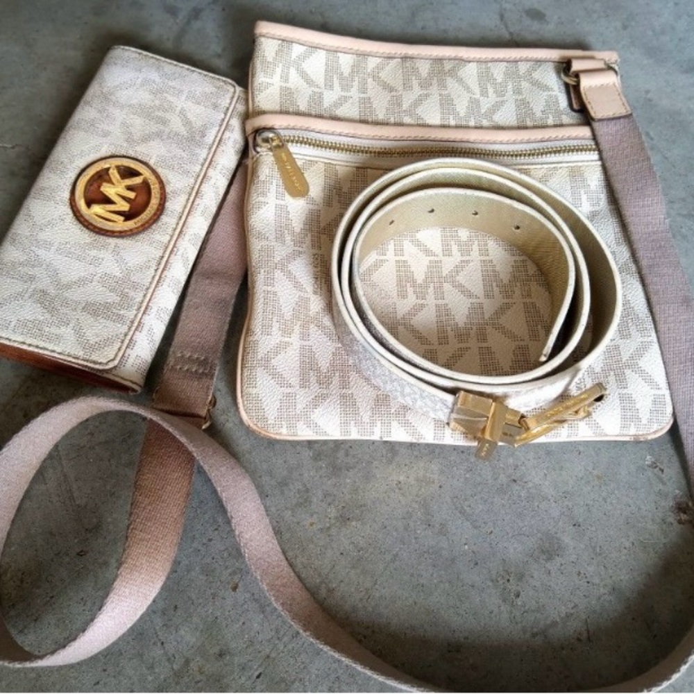 Michael Kors Cream Crossbody Bag with Gold Accents